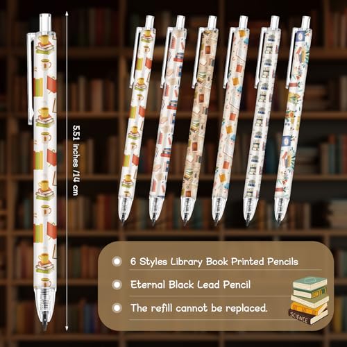 Sinload 60 Pcs Mechanical Pencil Bulk, 0.7 mm Cute Motivational Mechanical Pencil for Writing, Sketching, Drawing, Gifts from Teacher Reward Office Supplies Bee Party(Book Shelf) - style: Book Shelf
