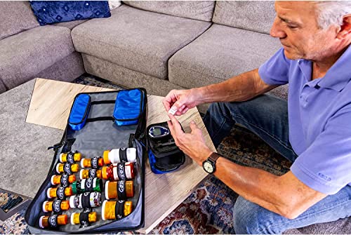 Med Manager Medicine Organizer and Binder, Removable Pouches, Detachable 5-Tab Expanding File Folder, Holds (15) Pill Bottles - (11) Standard Size and (4) Large Bottles, Red, 13 x 13 x 4.5 inches - color: Red