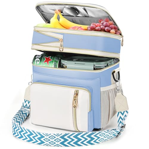 LOKASS Lunch Box for Women/Men-16L-Insulated Lunch Bag, Expandable Double-layer Leakproof Cooler Bag with Upgrade Adjustable Shoulder Strap Ideal for Work/Travel/Picnics（Sky Blue） - color: Sky Blue