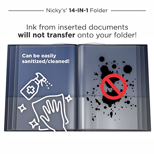 Nicky's® Multi Pocket Organizer, 10 or 14 Page Folder, Waterproof, Patented Tear-Resistant, Flexible Plastic, Proudly Made in USA, Binder Substitute. (14-in-1 Navy Blue) - color: 14-in-1 (Navy Blue)