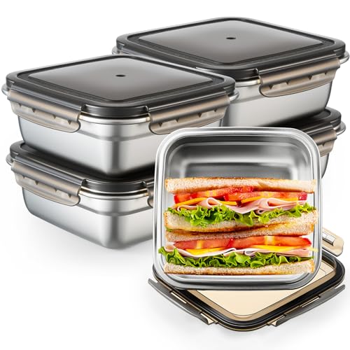 Blushtier 4 Pack Food Grade 304 Stainless Steel Sandwich Containers, Leakproof Metal Lunch Containers with Airtight Lids, Food Storage Box for Sandwiches, Snacks & Meal Prep, 25.4 oz - color: Black, size: 25.4 oz