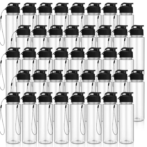 Mifoci 40 Pieces Plastic Water Bottle Bulk for Kids Adults 17 oz Reusable Large Water Bottle Bulk with Handle Strap Lightweight Leakproof Flip Top for Party Outdoor School(Clear,Black) - color: Clear,Black