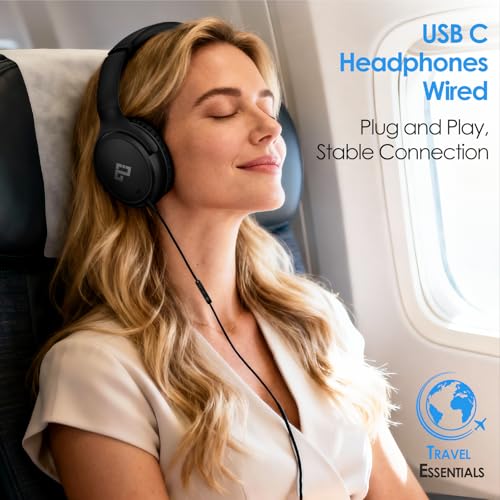 INFURTURE USB C Kids Headphone for School with Microphone | Foldable Lightweight Headphones, Wired Headphones, NO Charging Required Wired School Headphones for Teens for iPad, Laptop - color: Classic Black