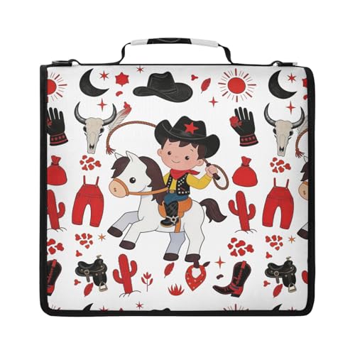 Custom Name Trapper Keeper Binder Cute Cowboy Wild West Red 2 Inch Zipper Binder with 14 Inch Laptop Sleeve, High Capacity Water-Resistant Binder Organizer Bag with Handle, Graduation Gift - color: Option L
