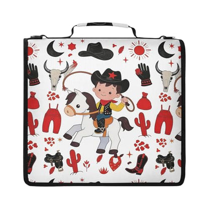 Custom Name Trapper Keeper Binder Cute Cowboy Wild West Red 2 Inch Zipper Binder with 14 Inch Laptop Sleeve, High Capacity Water-Resistant Binder Organizer Bag with Handle, Graduation Gift - color: Option L