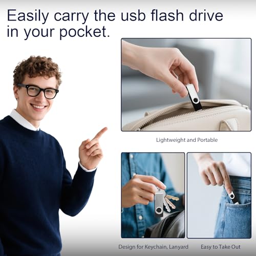 Swivel Design 8GB USB Flash Drive, Portable USB 2.0 Thumb Drive Memory Stick, Data Storage Flashdrive for Students, Travel, and Office, Home Use (Black, 8 GB)