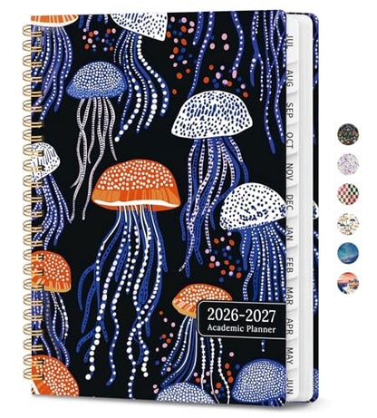 Planner 2026-2027, Academic Planner Weekly and Monthly, Jul 2026 - Jun 2027, Spiral Bound School Planning Tool with Tabs and Pocket, Perfect for Students & Teacher, 6.3" x 8.5", Jellyfish Waltz - color: N-Jellyfish Waltz, size: 6.3"x8.5" (A5)