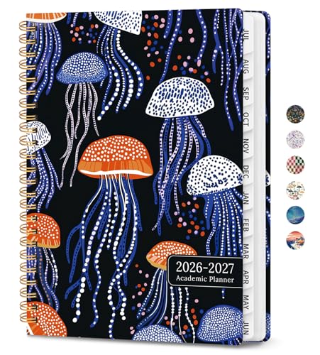 Planner 2026-2027, Academic Planner Weekly and Monthly, Jul 2026 - Jun 2027, Spiral Bound School Planning Tool with Tabs and Pocket, Perfect for Students & Teacher, 6.3" x 8.5", Jellyfish Waltz - color: N-Jellyfish Waltz, size: 6.3"x8.5" (A5)