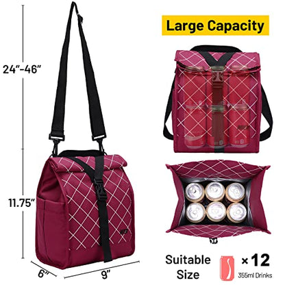 MIER Insulated Lunch Bag Roll Top Lunchbox for Women Men Adults Foldable Rolltop Lunch Tote with Shoulder Strap for Work Office Picnic, Water Bottle Holder, Red - color: Red