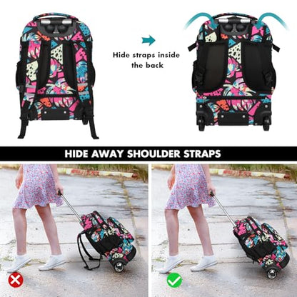 Tilami Rolling Backpack for Kids 19 Inch Wheeled Bookbag for Boys & Girls for School & Travel,Arts Pink - color: Arts Pink