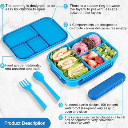 Amathley Lunch Box Kids,Bento Box Adult,Leakproof Lunch Containers for Adults/Kids/Toddler,1200ML-4 Compartments bento Lunch box with Utensil,Microwave & Dishwasher & Freezer Safe (Blue) - color: Blue