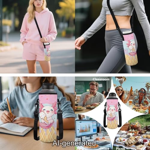 Cartoon Axolotl 5 Piece Kids Backpack Set with Lunch Bag Pencil Case and Bottle Holder School Backpack for Elementary Middle School Students - color: Cartoon Axolotl