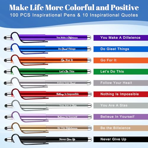 Sayglossy 100 Pcs Inspirational Pens Bulk Motivational Ballpoint Pen with Writing Touch Screen and Mobile Phone Stand 3-in-1 for Office School Supplies Inspirational Gifts (Multicolor) - color: Multicolor