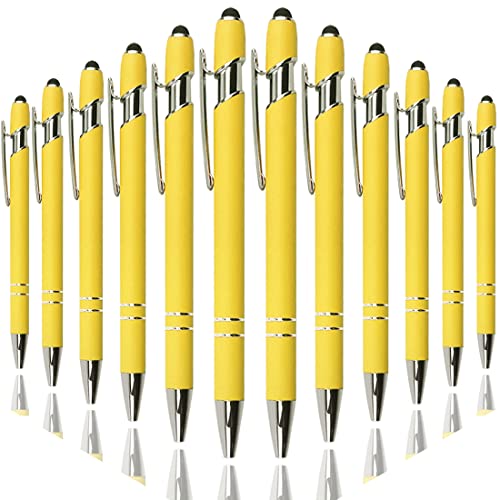 Oddmoal Ballpoint Pen with Stylus Tip, Soft Touch Click Metal Pen, 1.0mm Medium Point, Black Ink, 12 Count(Yellow) - color: Yellow - 12 Pens