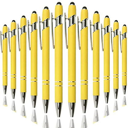 Oddmoal Ballpoint Pen with Stylus Tip, Soft Touch Click Metal Pen, 1.0mm Medium Point, Black Ink, 12 Count(Yellow) - color: Yellow - 12 Pens