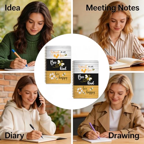 2 Pcs Bee Happy Sweet As Can Bees Spiral Notebook, A5 Journal Notebook | 160 Pages College Ruled Notebooks, Spiral Notepad, Hardcover Journals for Writing Office, Bee Lover Gifts Office Supplies - color: Multicolour 0008