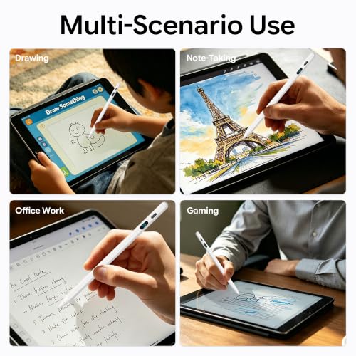 2-in-1 Stylus Pen for Touch Screen with LED Power Display, Universal Stylus Active Pencil for iPad 2018-2026, iPhone, Samsung, Android Tablet, Switch- Tilt Sensitivity Drawing, Fast Charge Digital Pen - color: White