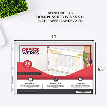Performore 25 Sheet Protectors, Landscape Clear Sheet Protectors 8.5 X 11 Inch for 3 Ring Binder, Plastic Sheet Sleeves, Top Loading with 3 Hole-Punched Archival Safe, Non-Stick and Long-Lasting - size: 25 Pack