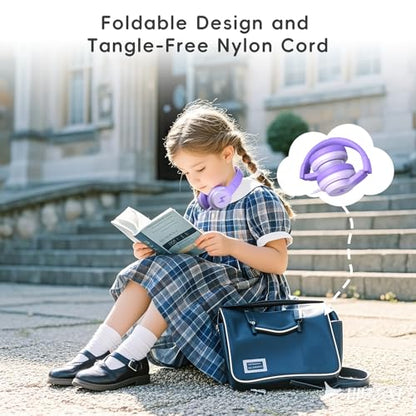 Candy Bila Kids Headphones, Wired Headphones for Kids Over Ear with Microphone, Foldable Headphone for Learning & Entertainment, Gradient Deep Purple - color: Gradient Deep Purple