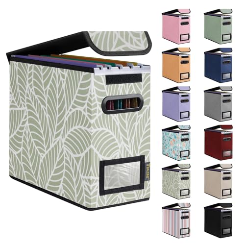 BALEINE File Organizer Box with Lid, Collapsible File Folder Organizer with Plastic Slide, Hanging File Folder Box for Office Document Storage (1 Pack, Antique Foliage, S) - color: Antique Foliage, size: 1 Pack (Slim)