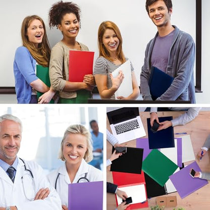 Cholemy 72 Packs Pocket Folders with Prongs Heavy Duty Plastic Folder with Business Card Slot 3 Prong Fasteners for School Office (Dark) - color: Dark