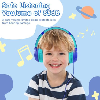 ZIHNIC Wired Kids Headphones, Safe 85dB Volume Limit for Boys & Girls, Comfortable Earpads, Foldable Design for School, Tablets, and Travel-Blue - color: R2-BLUE