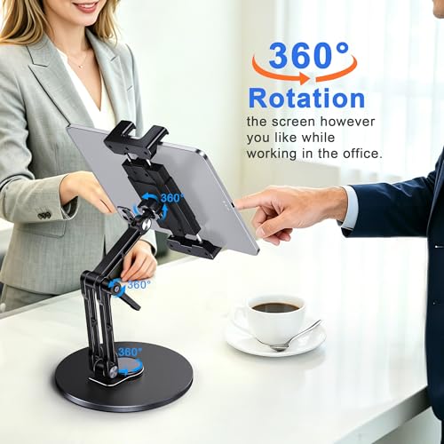 CreaDream iPad Stand for Desk, Portable Monitor Stand with Large Clamp up to 18.5", Tablet Stand Arm Holder with Heavy Duty 360 Rotating Base for 4.7"-13" Tablets, iPad Pro/Air/Mini, Monitors