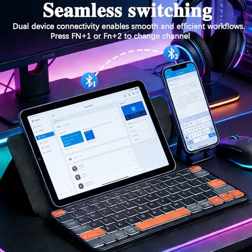 Foldable Keyboard with 7-Color Backlit & Any-Angle Stand | Portable Wireless Keyboard for Windows, iOS & Android,Compact Travel Bluetooth Keyboard for iPad/Phones/Z Fold/Galaxy Tab