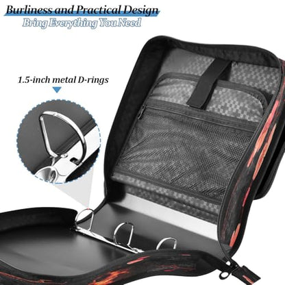 School Zipper Binder Cherry Floral Black Decor Trapper Keeper 3 Ring Binder Bag Multiple Pockets & Storage Organizer, 500 Sheet Capacity with Shoulder Strap