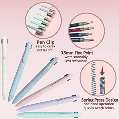 Pack of 12 Multicoloured Ballpoint Pens, 4-in-1 Retractable Multicoloured Pen, Smooth 0.5 mm Pen Multipack for Office, School Supplies, Students, Children, Gift