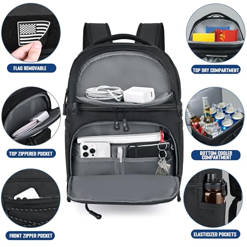 MOZETO Lunch Cooler Backpack Double Deck Lunch Box Backpack Insulated Leakproof Compartments Coolers Bag for Beach Travel Picnic Lunch Hiking BBQ Camping - color: Black