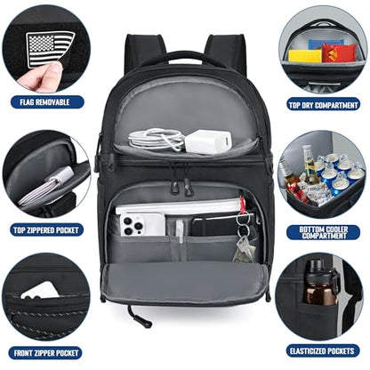 MOZETO Lunch Cooler Backpack Double Deck Lunch Box Backpack Insulated Leakproof Compartments Coolers Bag for Beach Travel Picnic Lunch Hiking BBQ Camping - color: Black