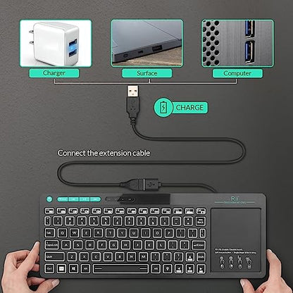 (Dual Mode) Rii RT518S Wireless and Bluetooth 2-LED Color Backlit Multimedia Keyboard with Multi-Touch Big Size Trackpad,Rechargable Keyboard for Android TV Box,PC,Tablets,Smart TV, HTPC, IPTV,Windows - style: 2.4G+Bluetooth(New Version)
