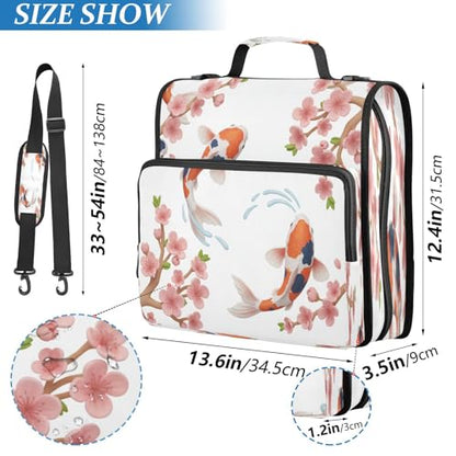 Koi Fish Cherry Flower Zipper Binder 3 Ring with Handle and Shoulder Strap, 500 Sheet Binder Organizer Capacity & Multi-Pockets for School Office