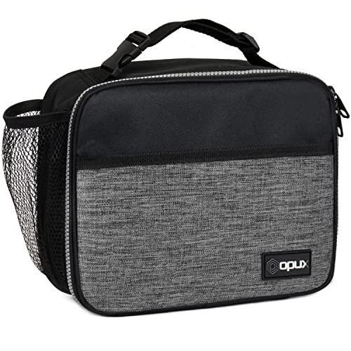 opux Insulated Lunch Bag for Kids, Reusable Lunch Box for School with Leakproof Lining, Compact Soft Cooler Tote for Boys & Girls, Front Pocket, Mesh Side Bottle Holder (Heather Gray) - color: Heather Gray