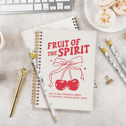 Gift for Woman Fruit of the Spirit Coquette Notebook | Office Supplies,Cherry Bow Notepad A5, Preppy Christian-Inspired Notepad for Girls,Spiral Stationery Gift 5.5x8.3 - color: Cherry - fruit of the spirit