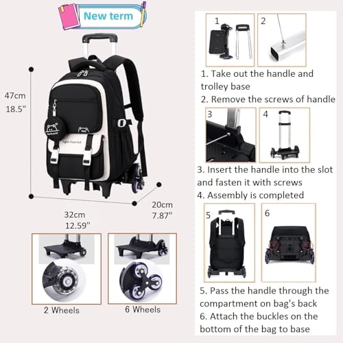 Rolling Backpack for Boys Girls Kids Backpack with Wheels Elementary School Roller Bookbag Trolley Bag Brown - color: 05-6 Wheels-brown, size: 6 Wheels