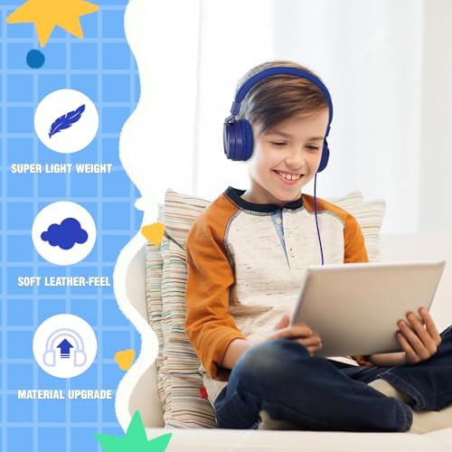 ONTA Kids Headphones for Boys Girls - Child Student Headset Wired Toddler Earphones School Teen on Ear for Ipad | Computer | Smart Phone | Amazon Fire Tablet | Laptop | Plane Travel Game, Dark Blue - color: Darkblue