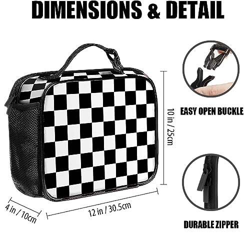 Checkered Lunch Bag Reusable Insulated Lunch Box Keep Food Cooler Thermal Lunch Tote for Women Men - color: Checkerboard grid