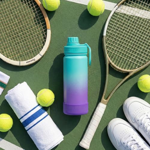 CHILLOUT LIFE 17oz Kids Insulated Stainless Steel Water Bottle with Leak Proof Spout Lid & 144 Stickers - color: Caribbean Lily, style: 17 oz