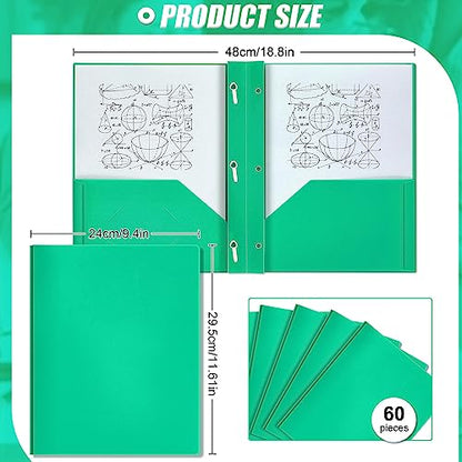Yeaqee 60 Pcs Green Plastic Folders with Pockets and Prongs Plastic Folder 2 Pockets 3 Prongs with Card Slot for Office, School for Students, Teachers, Office Workers - color: Green