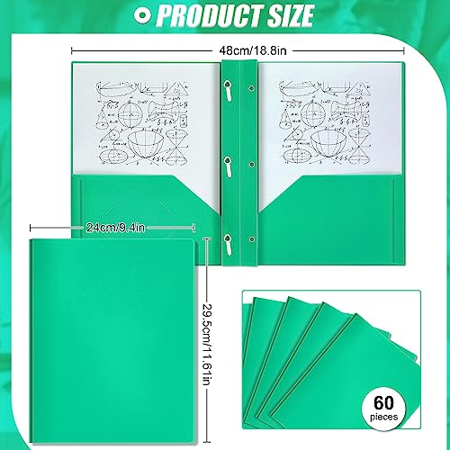 Yeaqee 60 Pcs Green Plastic Folders with Pockets and Prongs Plastic Folder 2 Pockets 3 Prongs with Card Slot for Office, School for Students, Teachers, Office Workers - color: Green