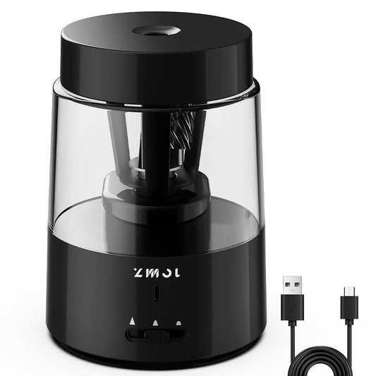 ZMOL Electric Pencil Sharpener, Automatic Pencil Sharpeners Students, Battery Rechargeable Pencil Sharpeners for Colored Pencils, Auto Stop, Suitable for No.2(6-8mm), School/Home - color: A-black