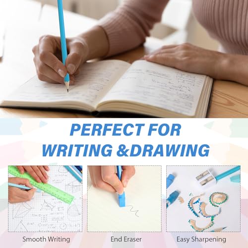 24 Pack Blue Gradient No.2 HB Pencils with 48 Eraser Caps, Aesthetic Wooden Pencils Bulk, Unsharpened Writing Cute Graphite Hexagonal Pen for Office, Journaling, Sketching, Party Favors, Everyday Use - color: Blue Green Series