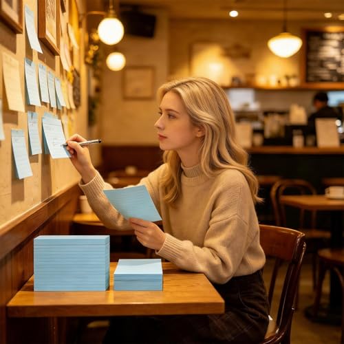 5x7 Index Cards (100 Count), Heavyweight 160gsm Blue Note Cards for Office — College Ruled & Blank Back, Large Lined Flash Cards for Project Management, Kanban & Meeting Notes - color: Blue