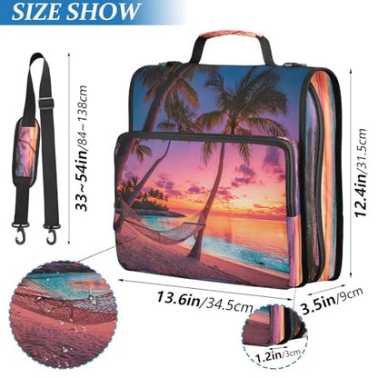 3 Ring Zipper Binder Pink Sunset Ocean Beach Binders Bag with Shoulder Strap 500 Sheets Paper Organizer Trapper Keeper Documents Storage File Folder for School Office - color: A495