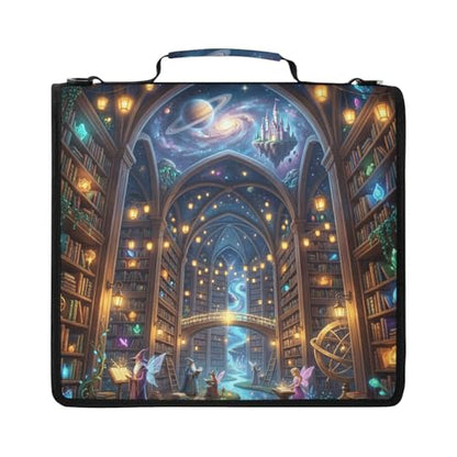 Fantasy Library 2inch 3 Ring Zipper Binder Multi-Pocket Storage Holds 14 Inch Laptop for Students and Office Use - color: Fantasy Library