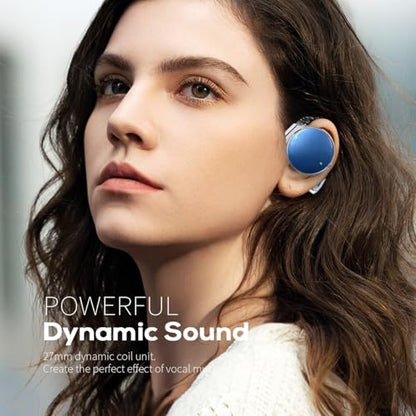 Open Ear Headphones Wireless, 52Hrs Playtime, with Hook Bluetooth Headset | Lightweight Earphones, Clip-On Ear Design, Dual Device Pairing, for Workouts - color: White Blue