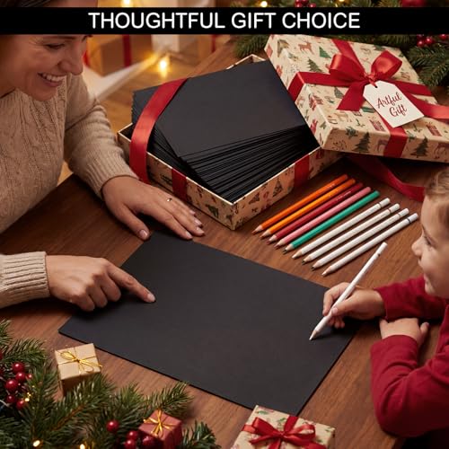 30 Sheets Black Cardstock, 140lb/230gsm Heavyweight Card Stock Art Paper Pad, 8.3"x 11.7" Black Paper for Sketching, DIY Projects, Invitations and Drawing