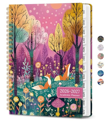 Planner 2026-2027, Academic Planner Weekly and Monthly, Jul 2026 - Jun 2027, Spiral Bound School Planning Tool with Tabs and Pocket, Perfect for Students & Teacher, 6.3" x 8.5", Fox Hollow - color: L-Fox Hollow, size: 6.3"x8.5" (A5)